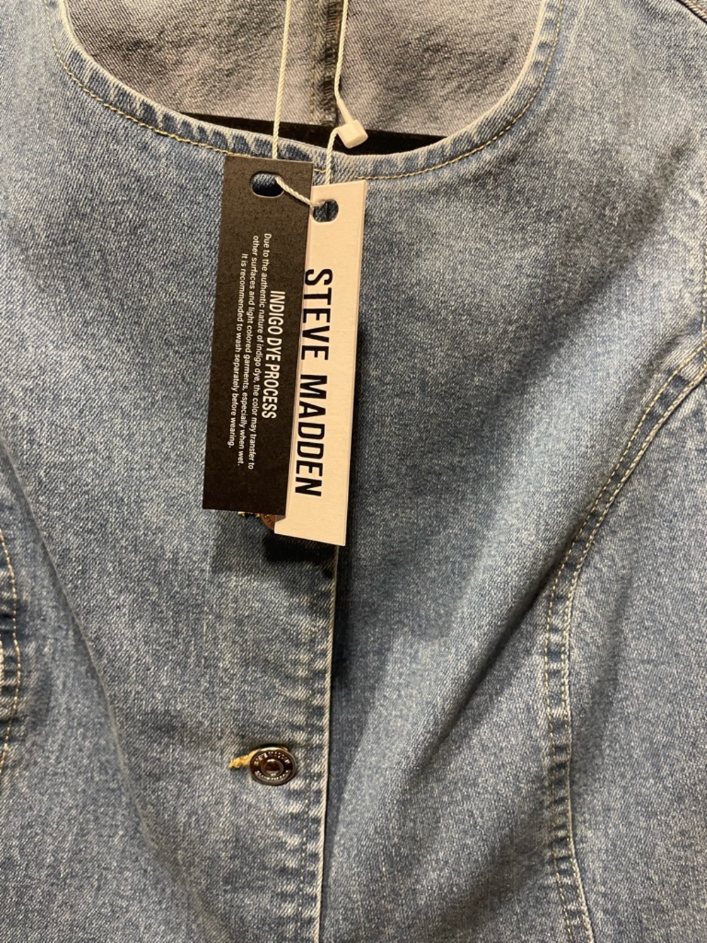 Steve Madden Washed Denim Sleeveless Button Vest - Picture 3 of 7